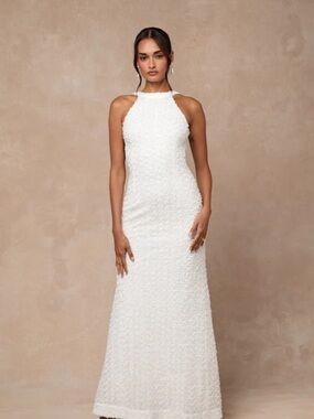 Lulu's White Halter-Neck Maxi Dress